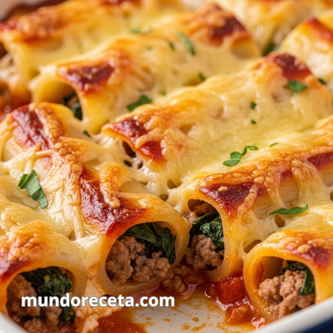 Canelones de carne y espinacas gratinados