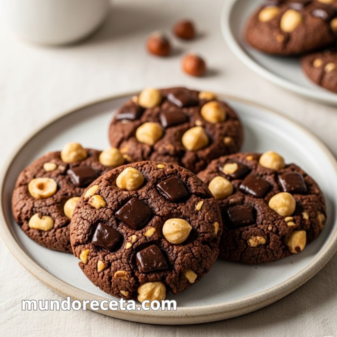 Cookies de avellana y cacao con trozos de chocolate negro
