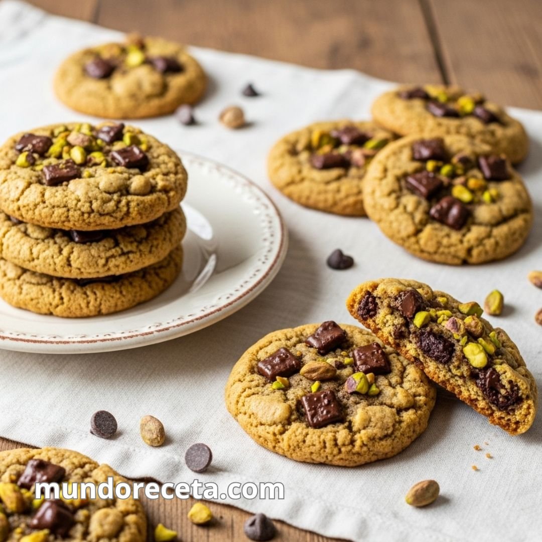 Cookies de chocolate y pistacho con trozos crujientes