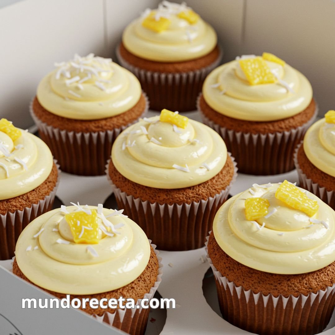Cupcakes de coco y piña con frosting de queso crema