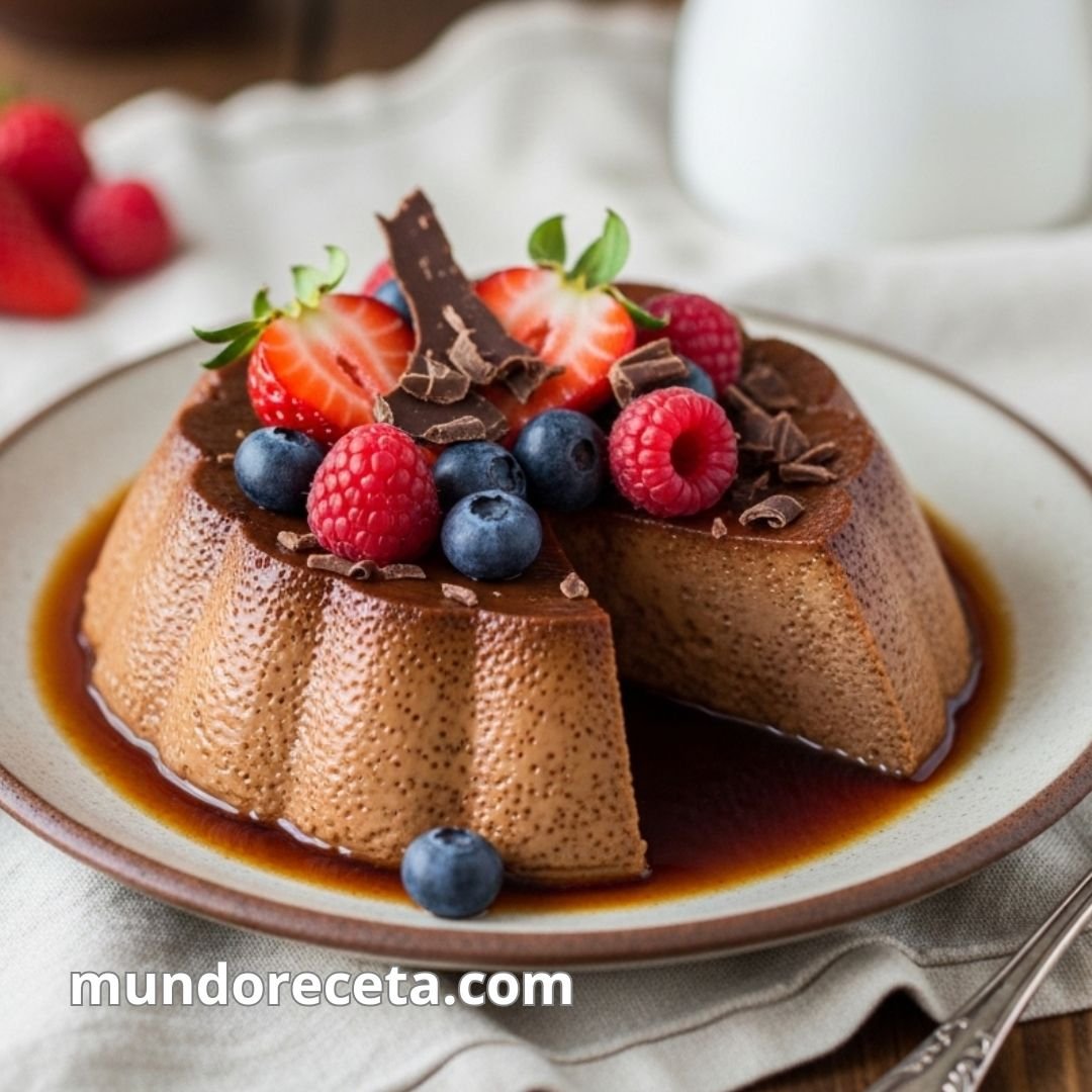 Flan de chocolate casero con textura cremosa