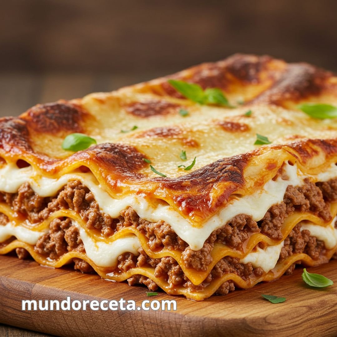 Lasaña de carne y queso con salsa casera