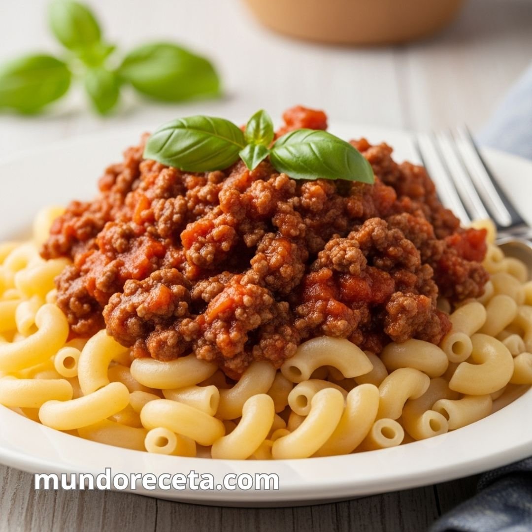 Macarrones con salsa boloñesa casera