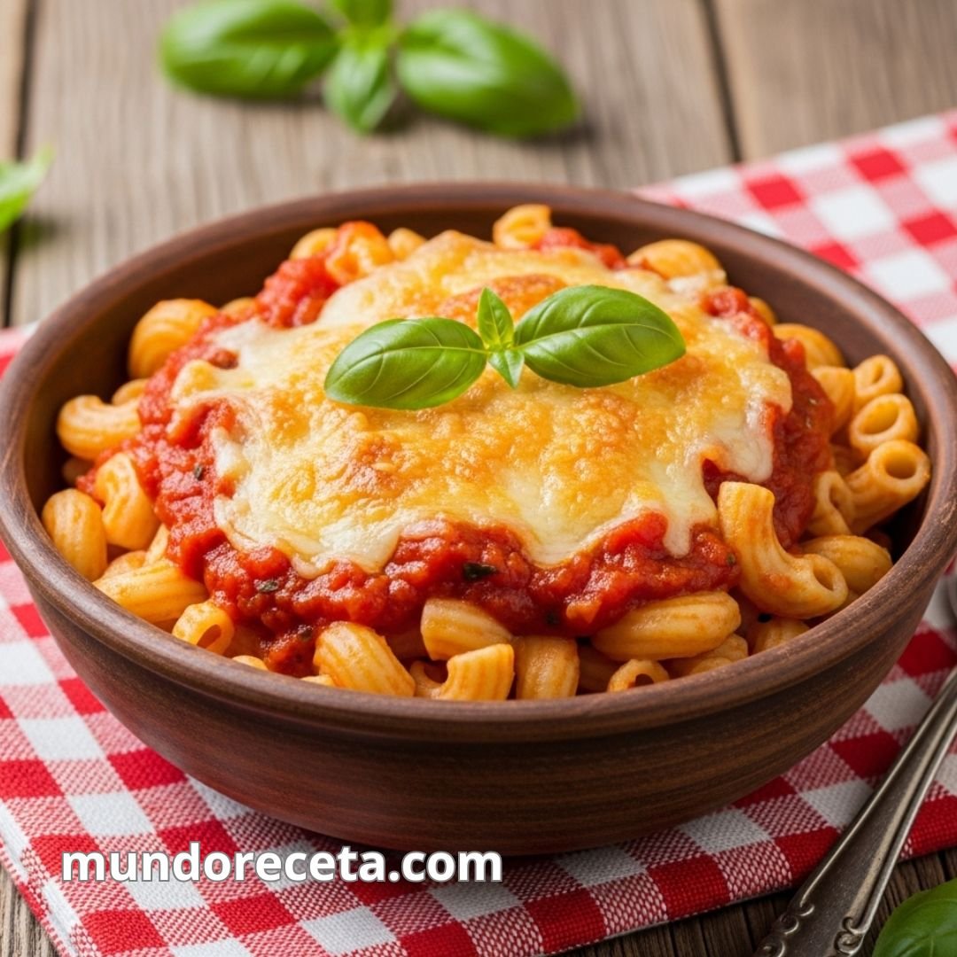 Macarrones con salsa de tomate casera y queso gratinado
