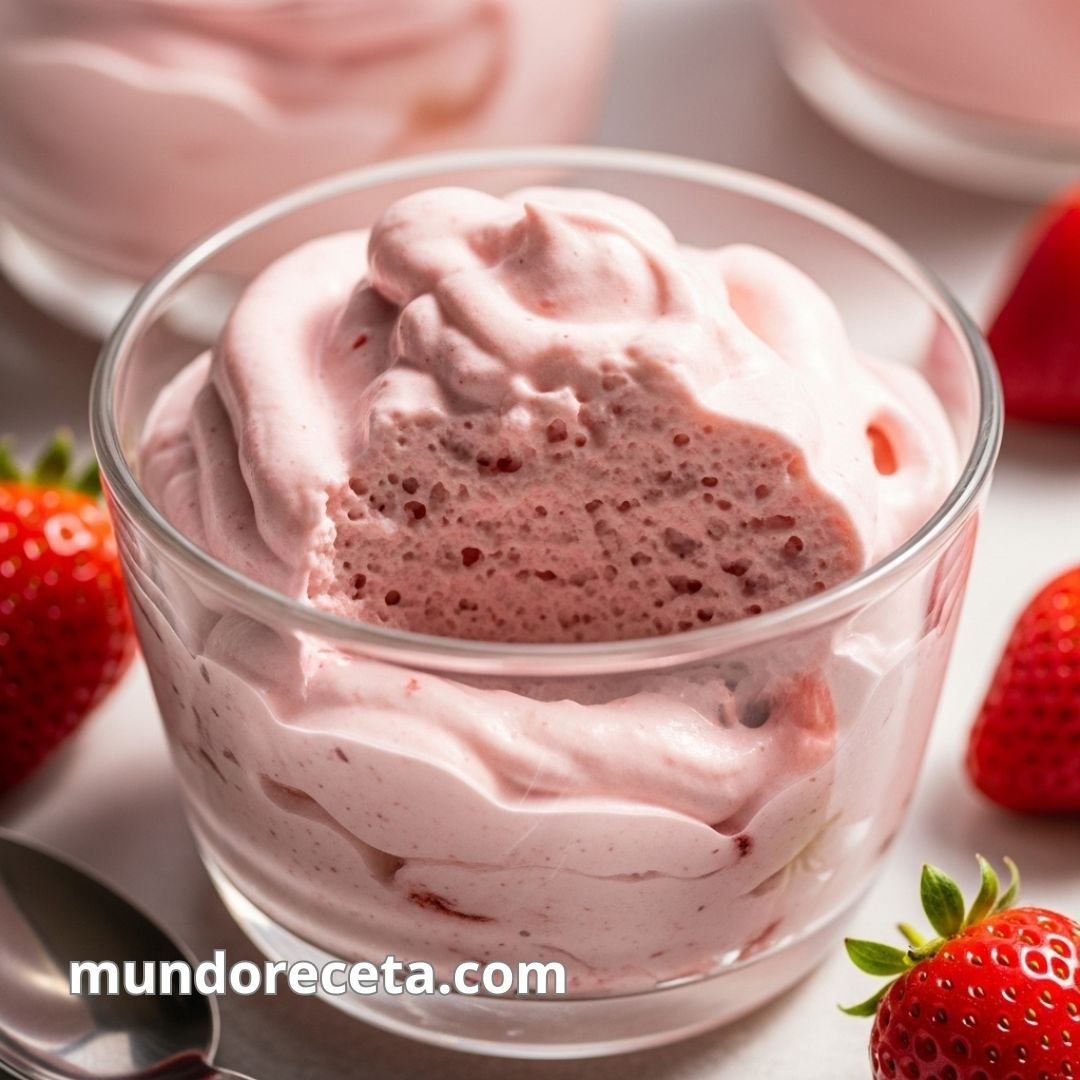 Mousse de fresa y nata con textura esponjosa