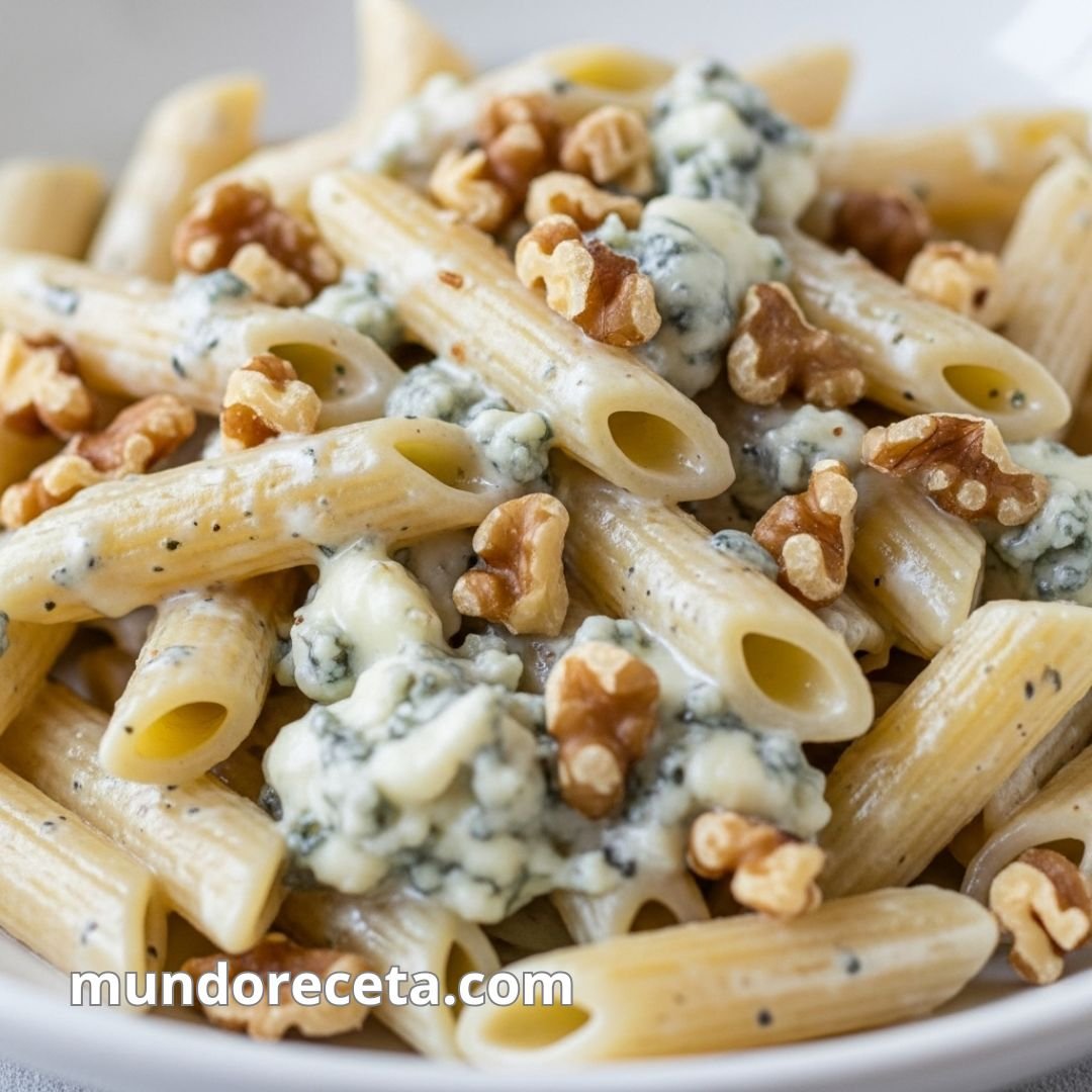 Pasta con salsa de queso azul y nueces