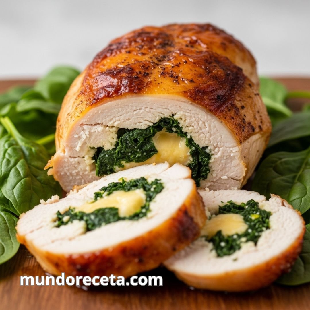 Pechuga de pollo rellena de queso y espinacas