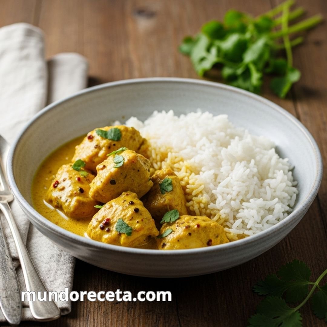 Pollo al curry con leche de coco y arroz