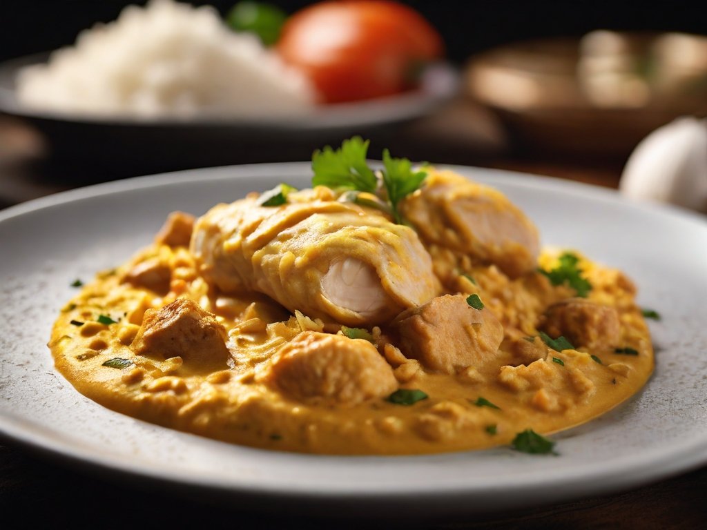 Pollo al curry con leche de coco y arroz