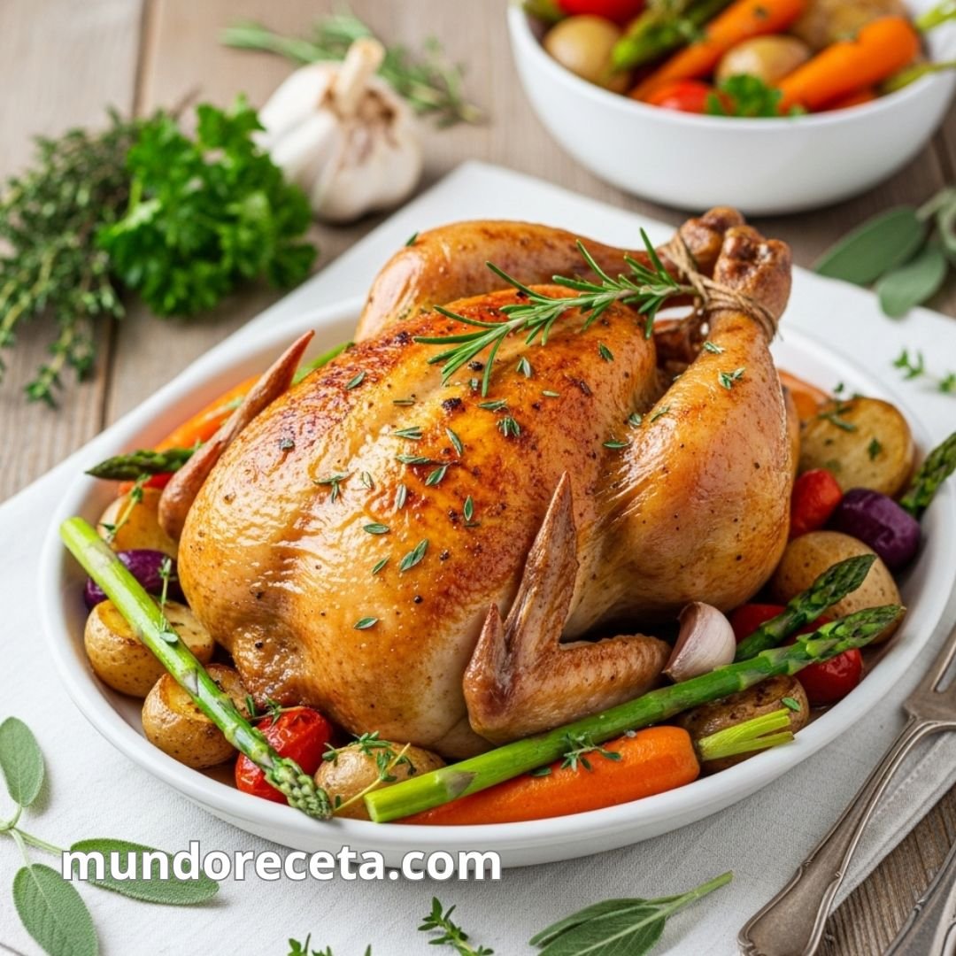 Pollo asado con ajo y romero al horno