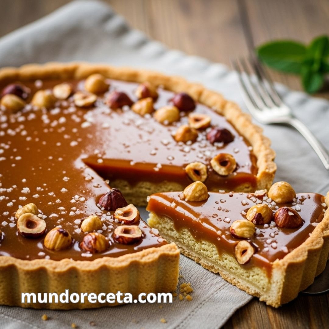 Tarta de avellanas y caramelo salado