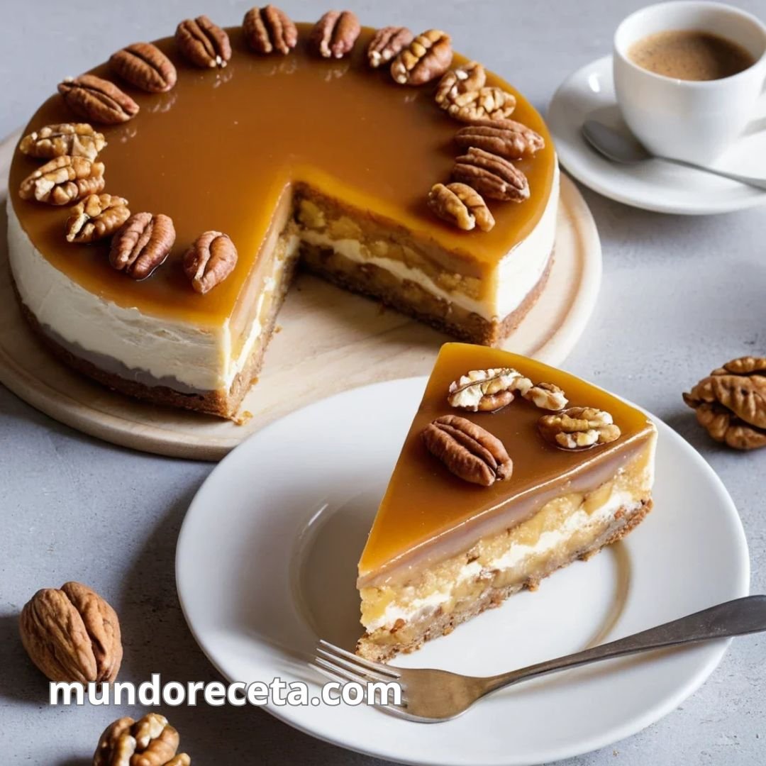 Tarta de café y nueces con glaseado de caramelo