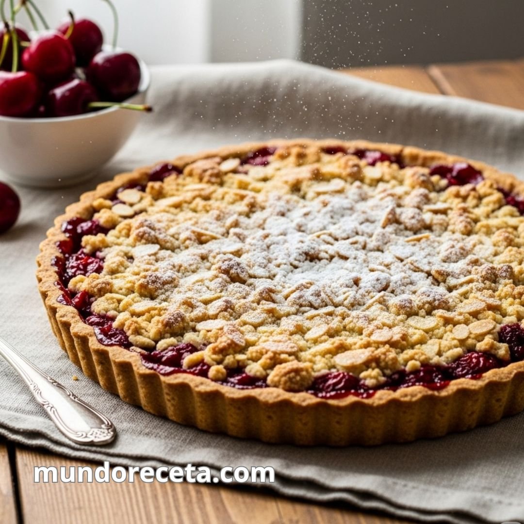 Tarta de cereza con crumble de almendras