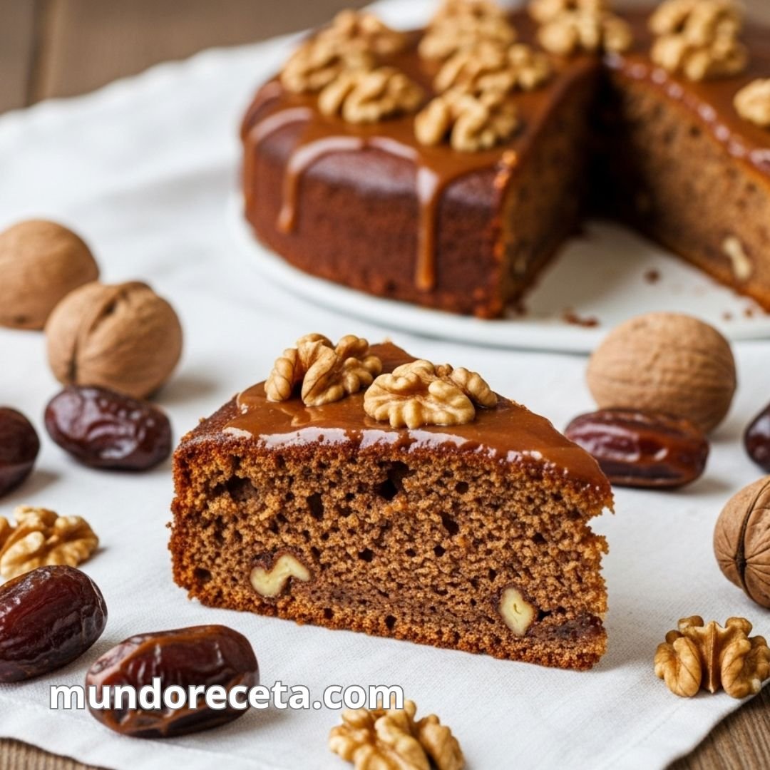 Tarta de dátiles y nueces con caramelo