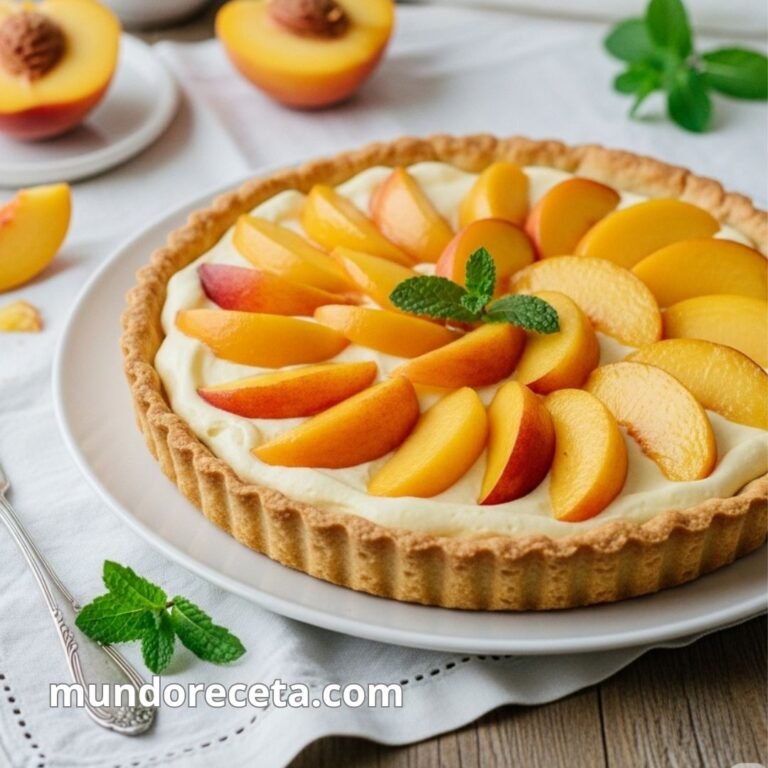Tarta de melocotón y crema pastelera