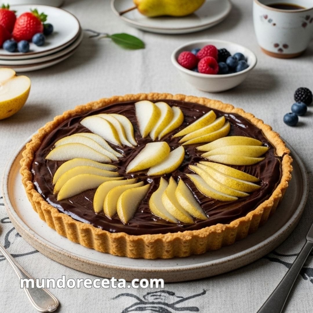 Tarta de pera y chocolate con masa quebrada