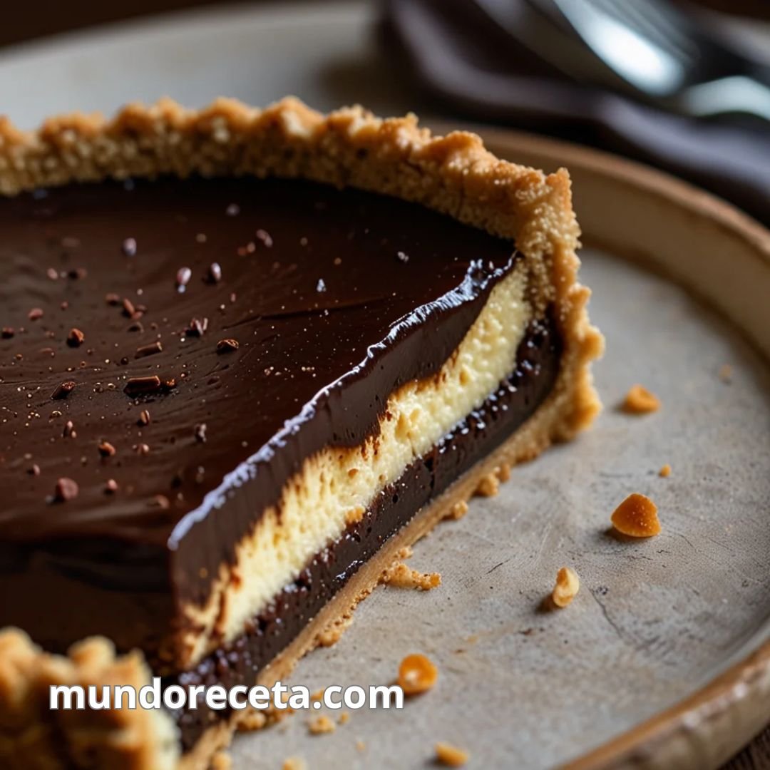 Tarta de queso y chocolate con base de galleta de almendra