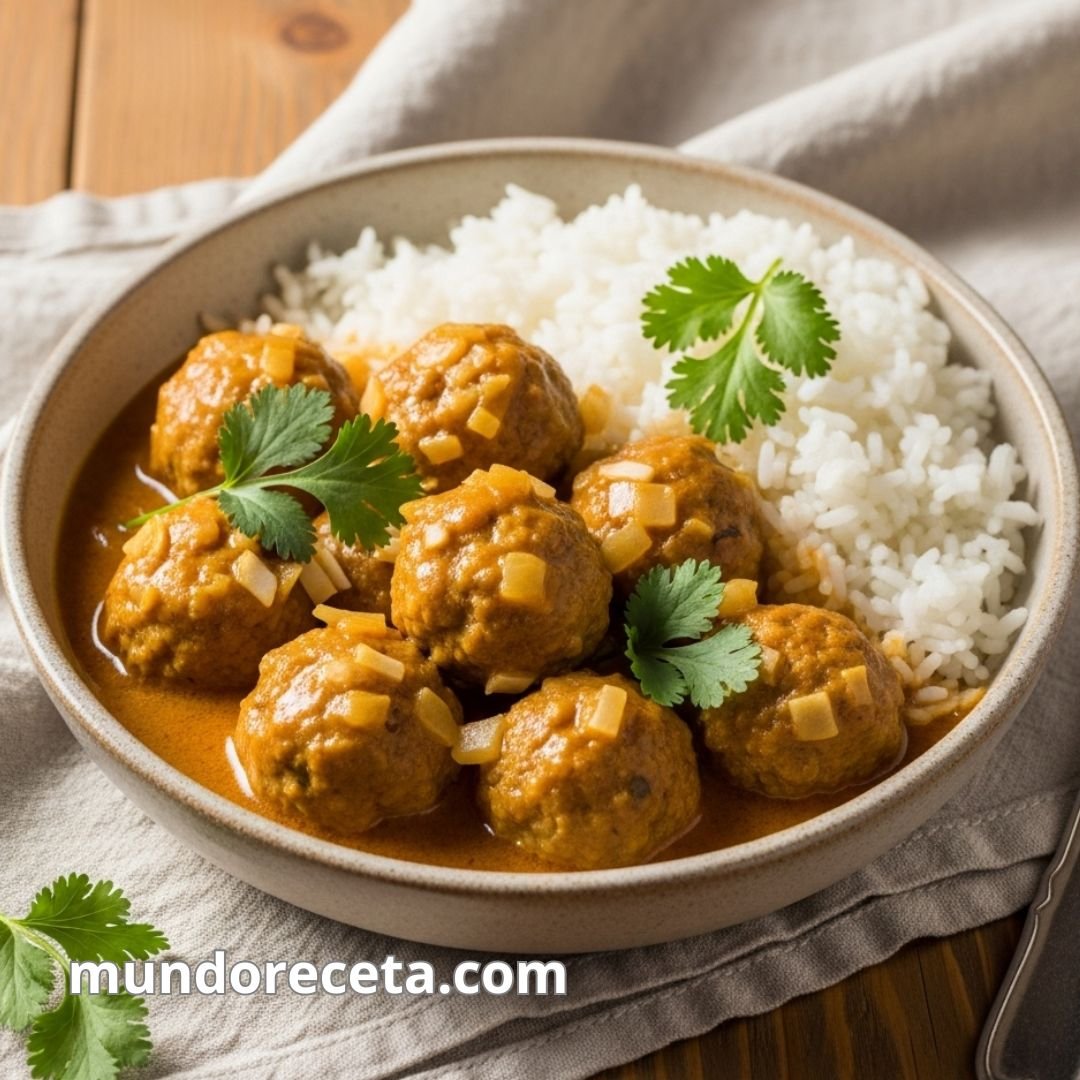 Albóndigas de pollo en salsa de curry y coco
