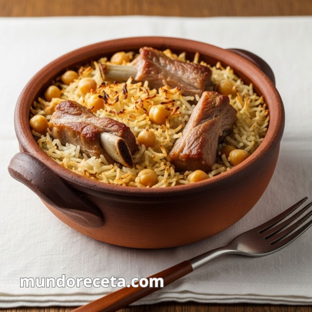 Arroz al horno con costillas y garbanzos