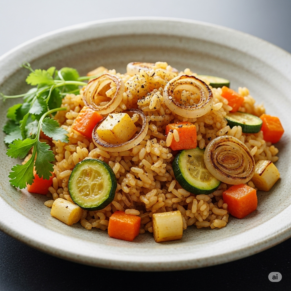 Arroz con verduras y cúrcuma