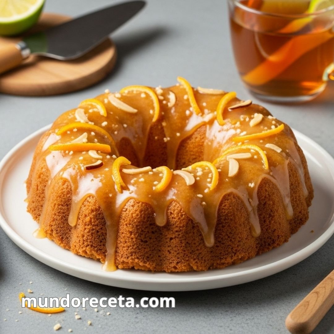 Bizcocho de naranja y almendras con glaseado cítrico