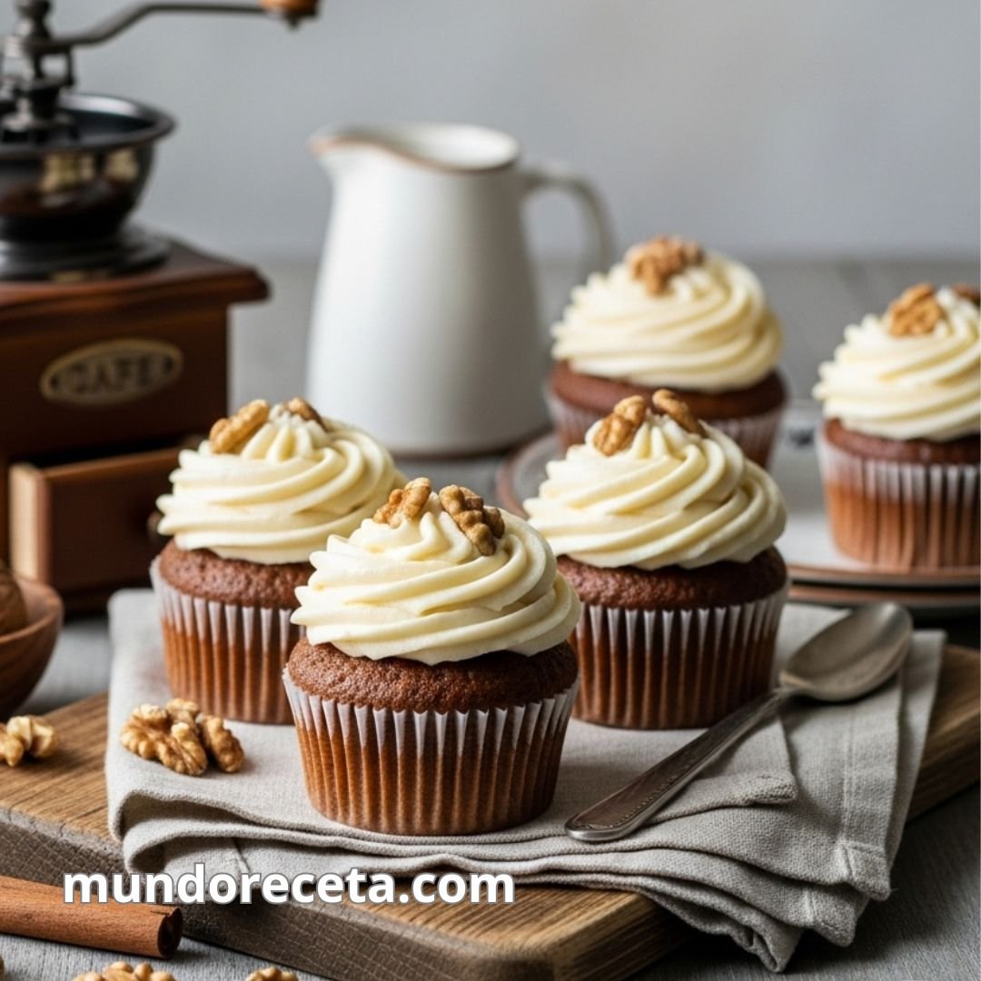 Cupcakes de café y nueces con buttercream de vainilla