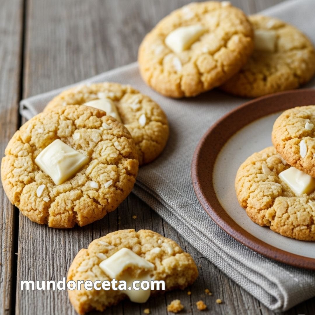 Galletas de mantequilla y coco con trozos de chocolate blanco