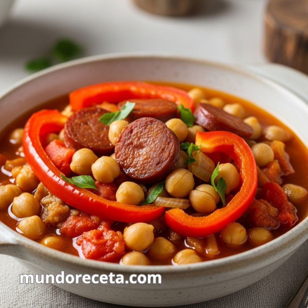 Guiso de garbanzos con chorizo y pimiento rojo
