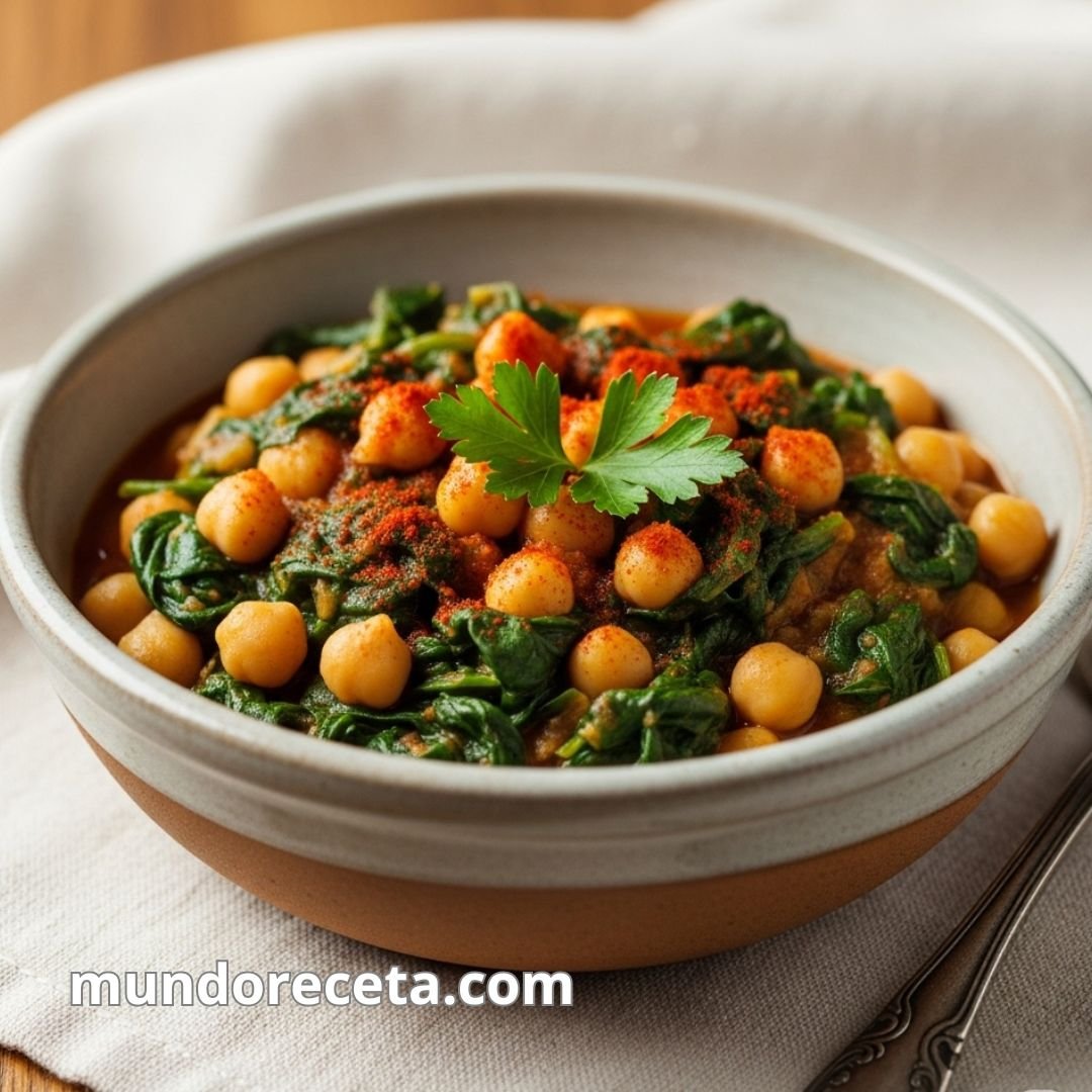 Guiso de garbanzos con espinacas y pimentón
