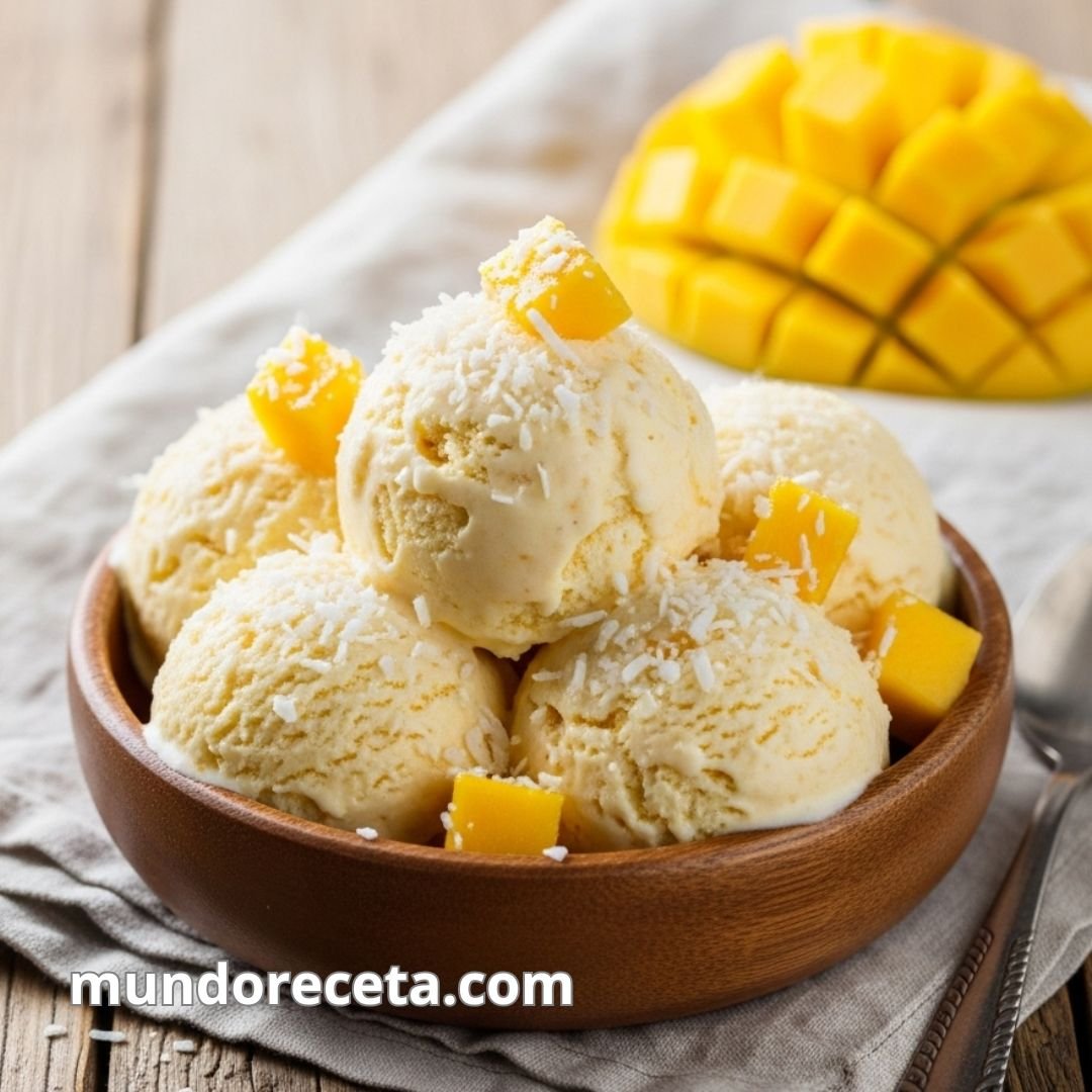 Helado de mango y coco sin azúcar añadido
