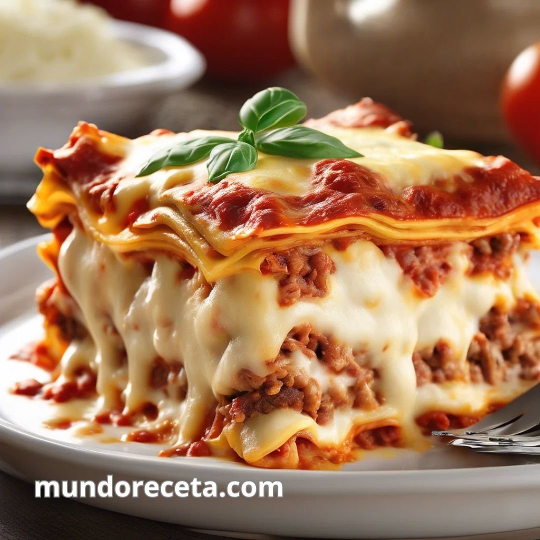 Lasaña de carne con bechamel y queso gratinado