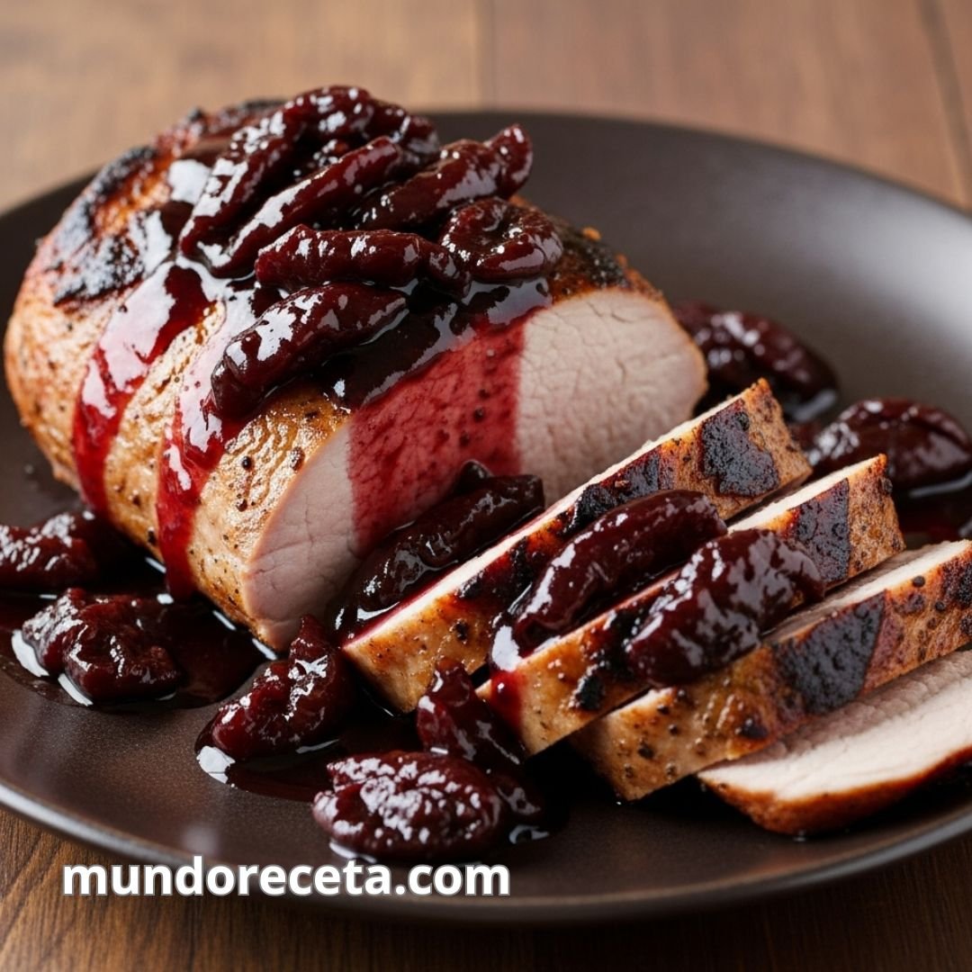 Lomo de cerdo en salsa de ciruelas y vino tinto