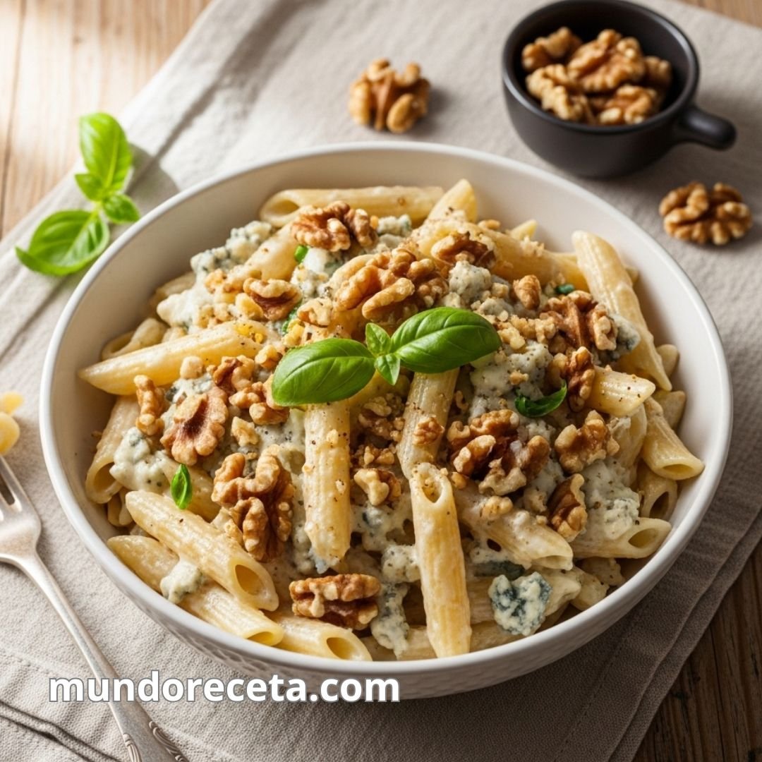 Pasta con salsa de queso azul y nueces