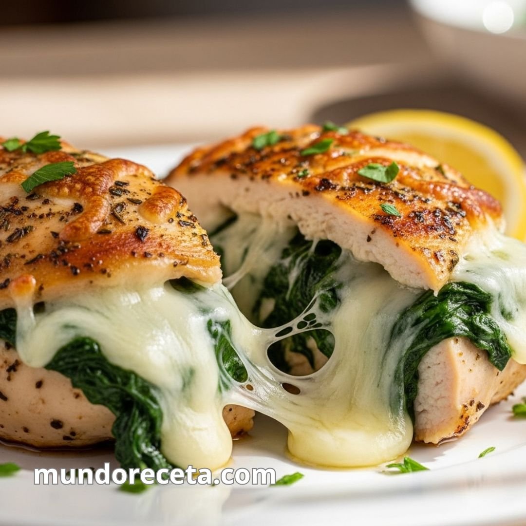 Pechuga de pollo rellena de espinacas y queso