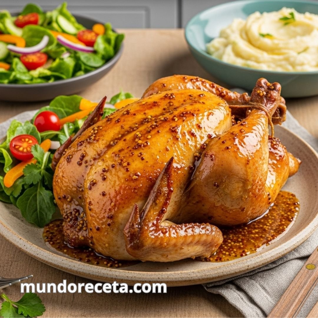 Pollo asado con mostaza y miel
