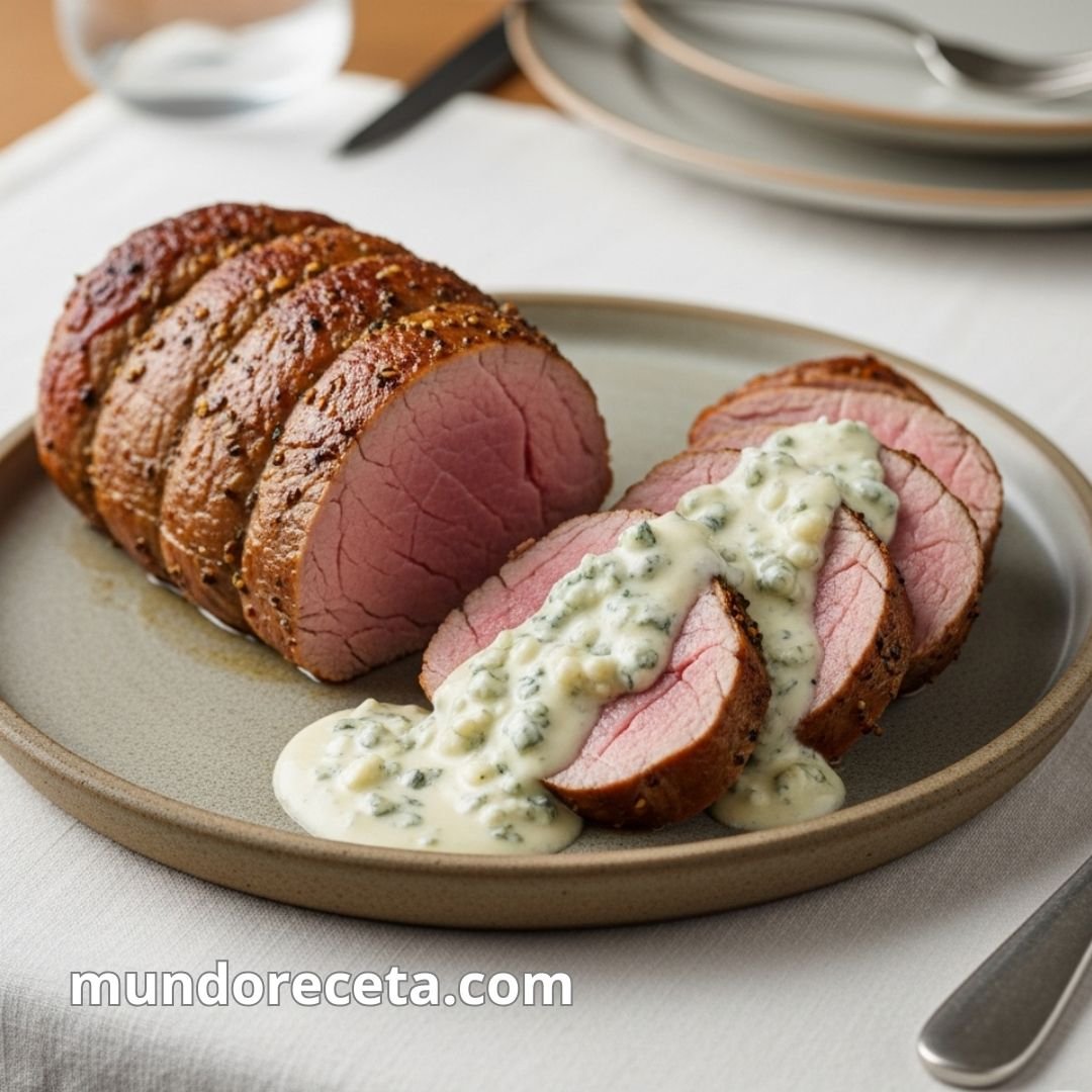 Solomillo de cerdo con salsa de queso azul