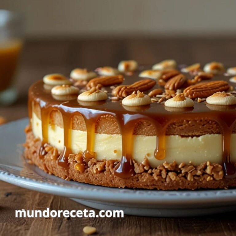 Tarta de caramelo y almendras con base crujiente