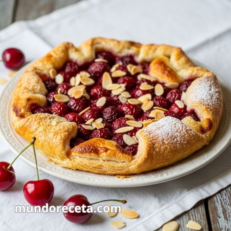 Tarta de cerezas y almendras con base de hojaldre