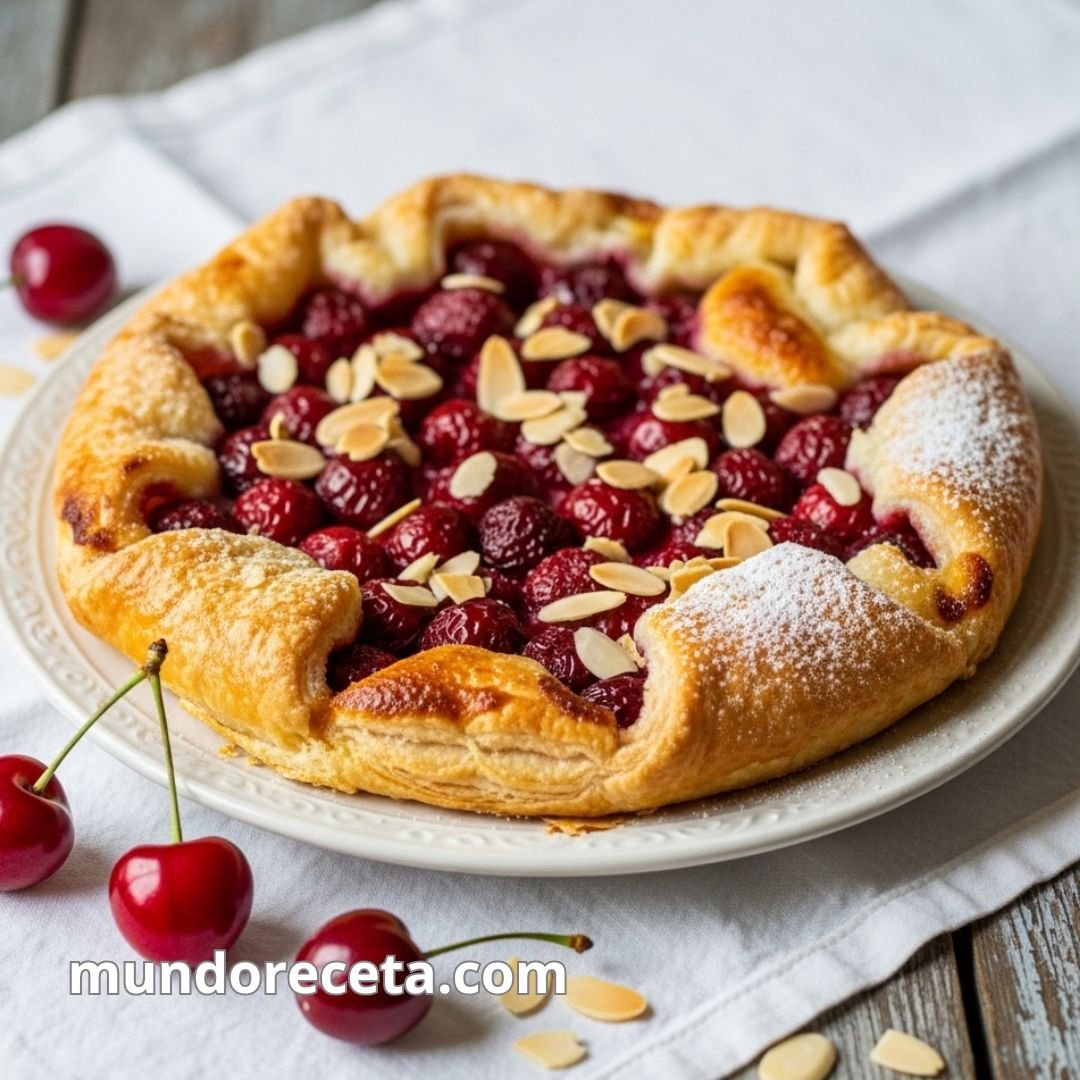 Tarta de cerezas y almendras con base de hojaldre