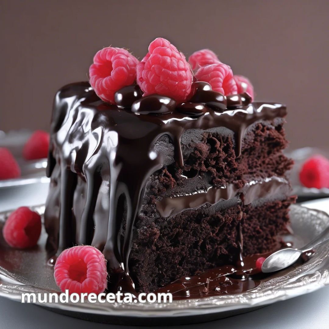 Tarta de chocolate negro con frambuesas