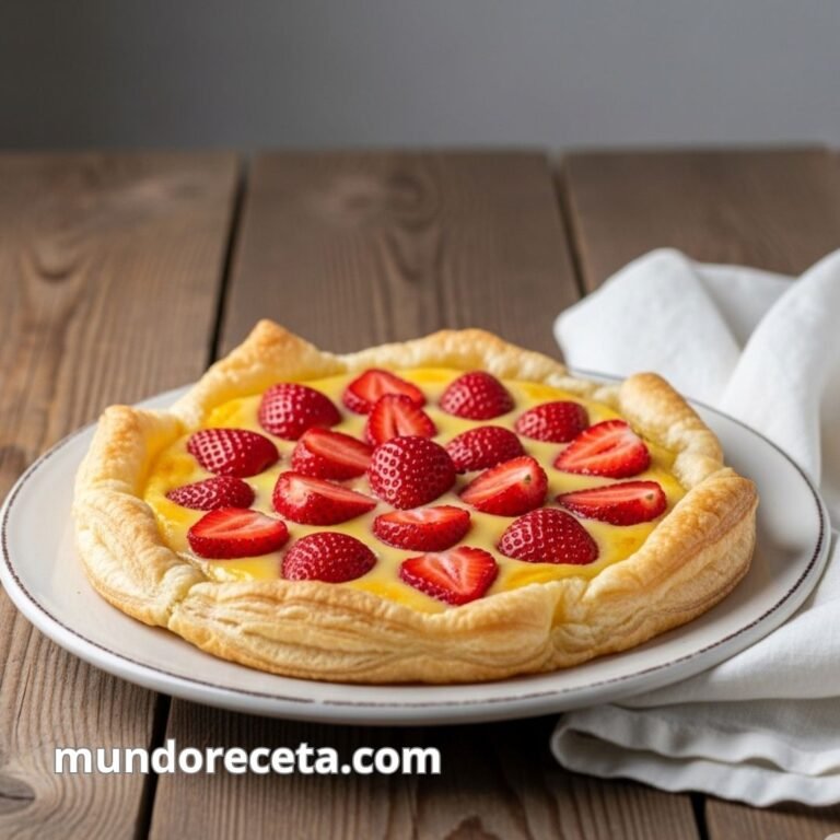 Tarta de crema pastelera y fresas con hojaldre