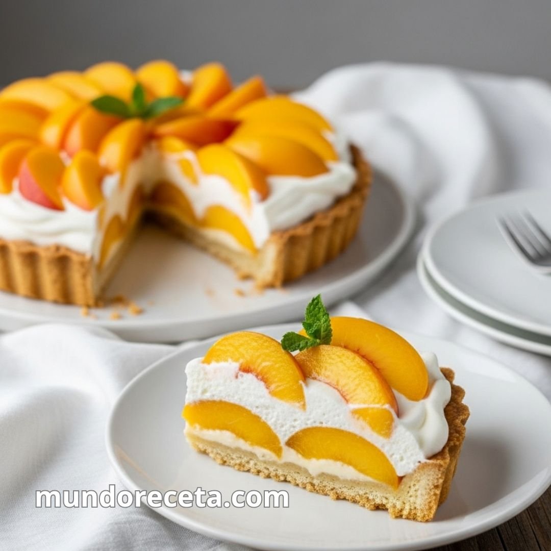 Tarta de melocotón y crema con masa quebrada