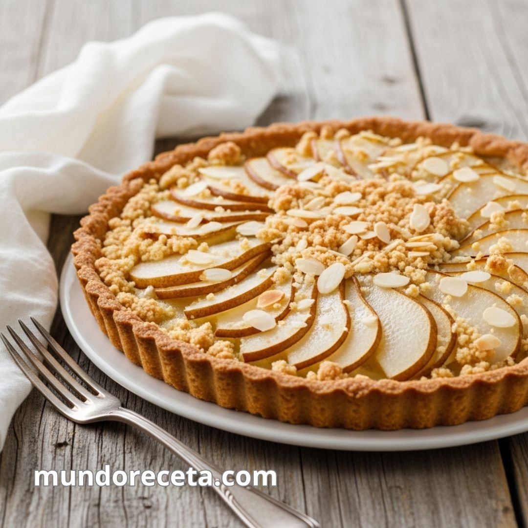 Tarta de pera y almendra con base de galleta