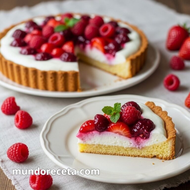 Tarta de yogur y frutos rojos con base esponjosa