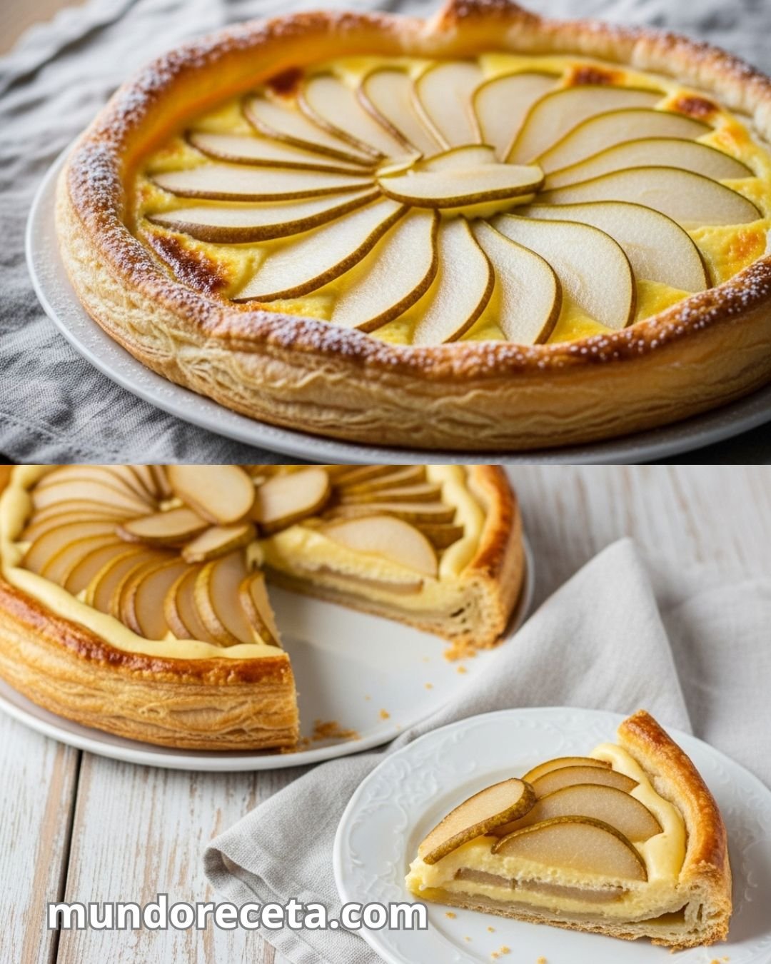 Tarta de peras y crema pastelera con hojaldre