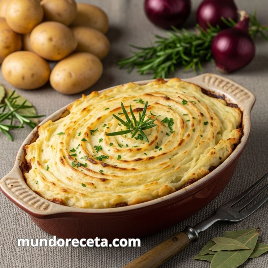 Pastel de carne con puré de patatas cremoso