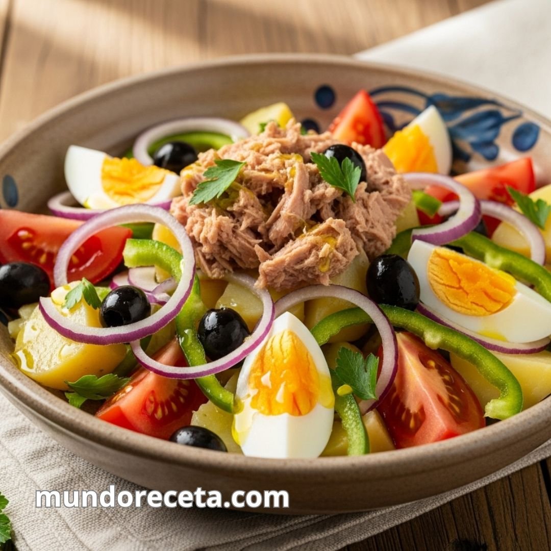 Ensalada campera con atún y huevo duro