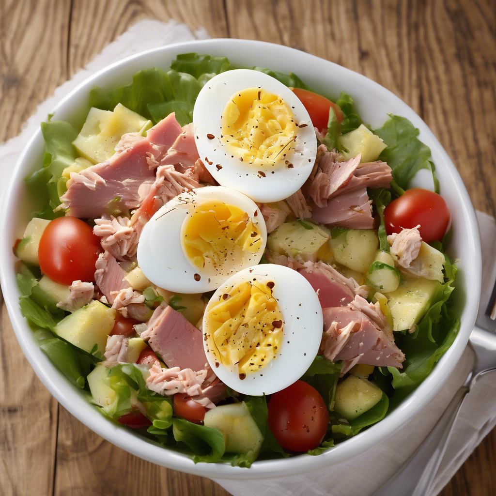 Ensalada campera con atún y huevo duro