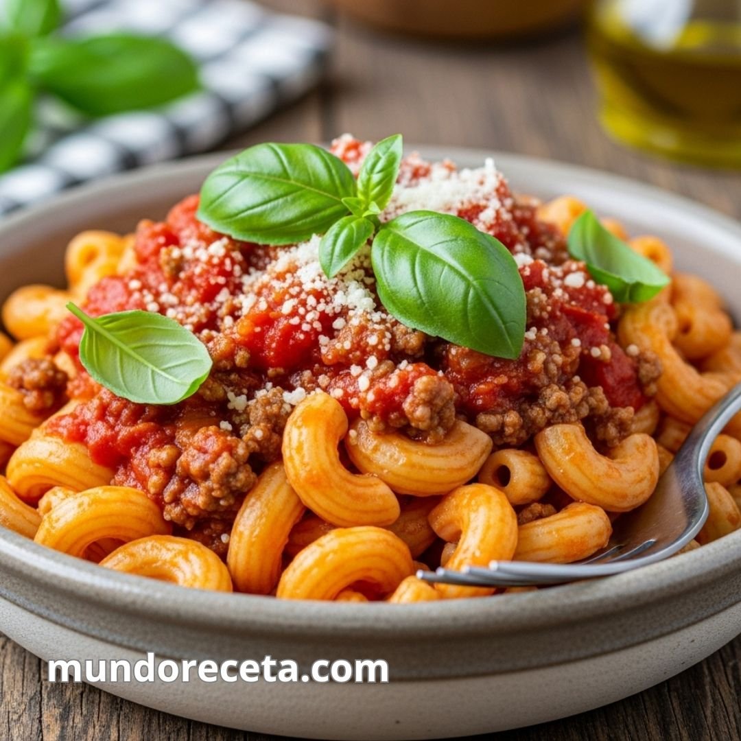 Macarrones con tomate y carne picada