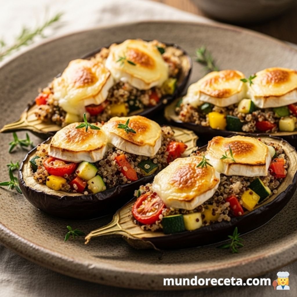 Berenjenas Rellenas de Quinoa y Verduras con Queso de Cabra